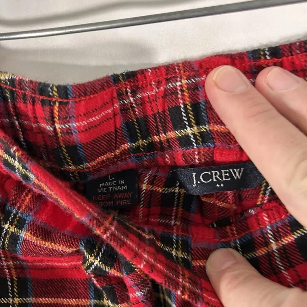 J. Crew Sleep Pants Men's Large Red Plaid Drawstring Pull On Pockets KRW Cotton